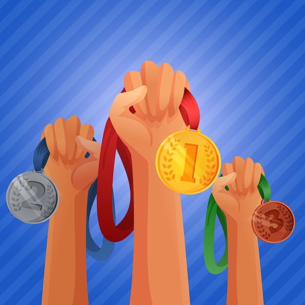 Free Vector winners hands holding medals