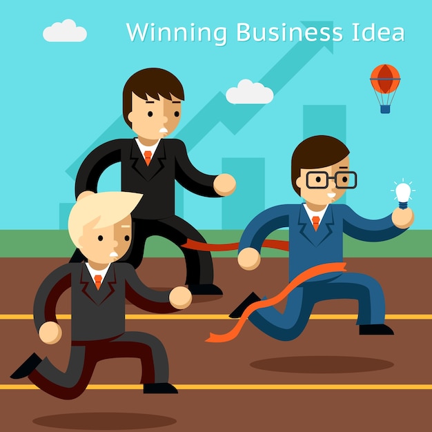 Free Vector winning business idea. success in innovation running. win leadership, leader and achievement, run businessman, vector illustration