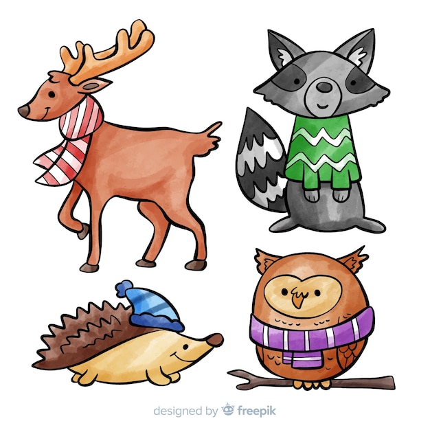 Winter animals collection