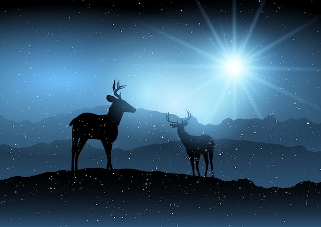 Free Vector winter background with deer 