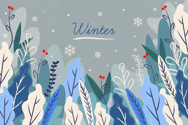 Free Vector winter background with drawn leaves