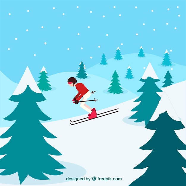 Winter background with a skiing man