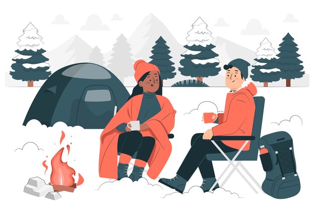 Winter camping concept illustration