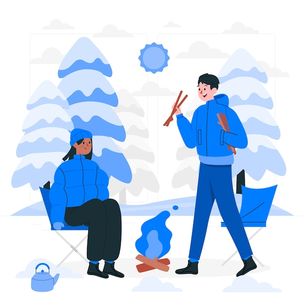 Winter camping concept illustration