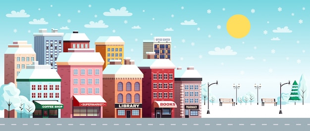 Free vector winter city landscape illustration