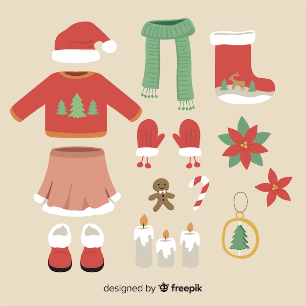 Free Vector winter clothes and christmas decoration