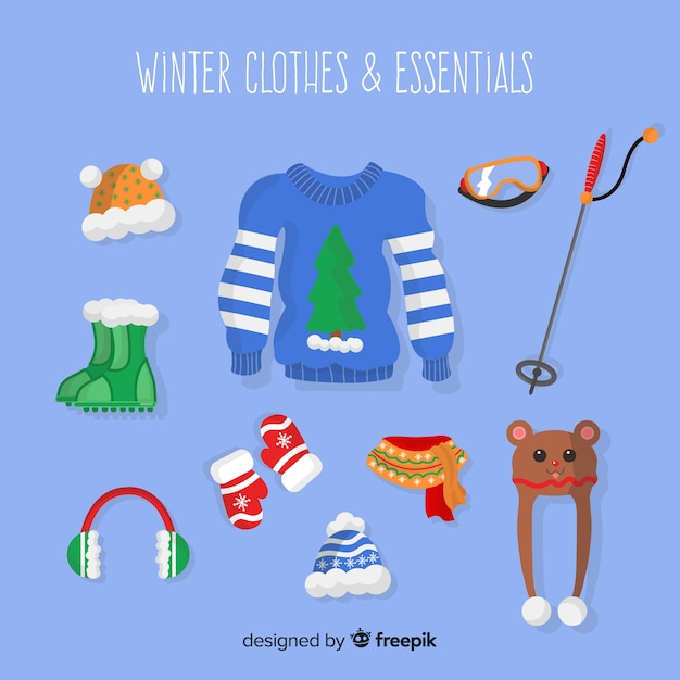 Free Vector winter clothes & essentials 