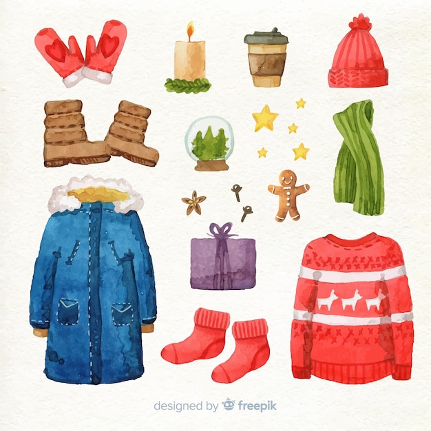 Free Vector winter clothing and christmas decoration