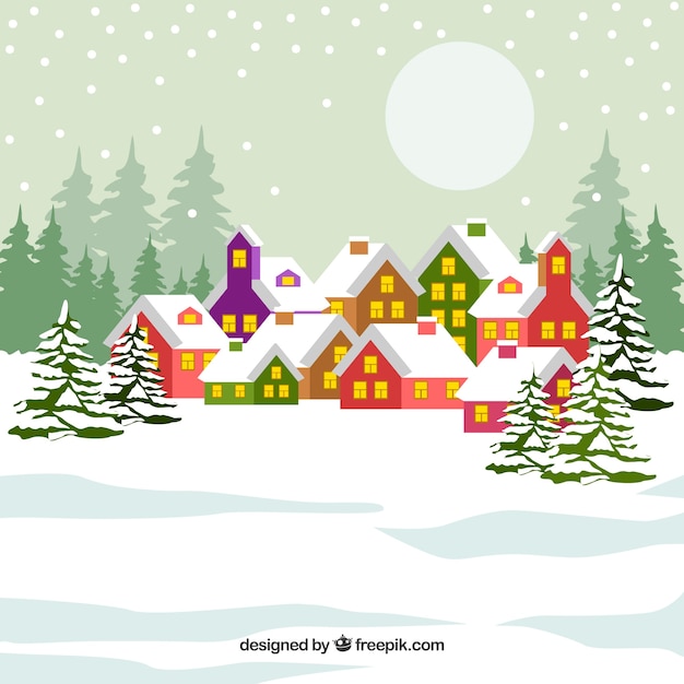 Free Vector winter in a colourful village