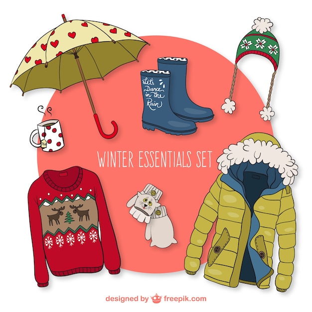 Free Vector winter essentials set