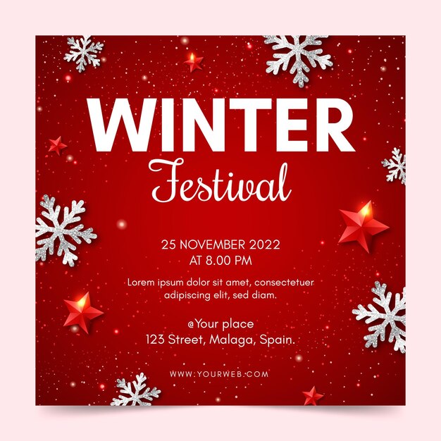 Winter festival square flyer template