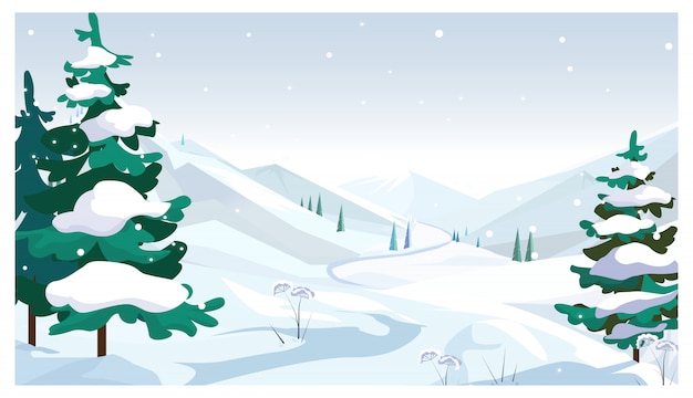 Free vector winter fields with falling snow illustration