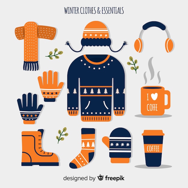 Free Vector winter flat clothes and essentials