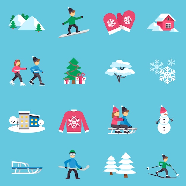 Free Vector winter flat icons set