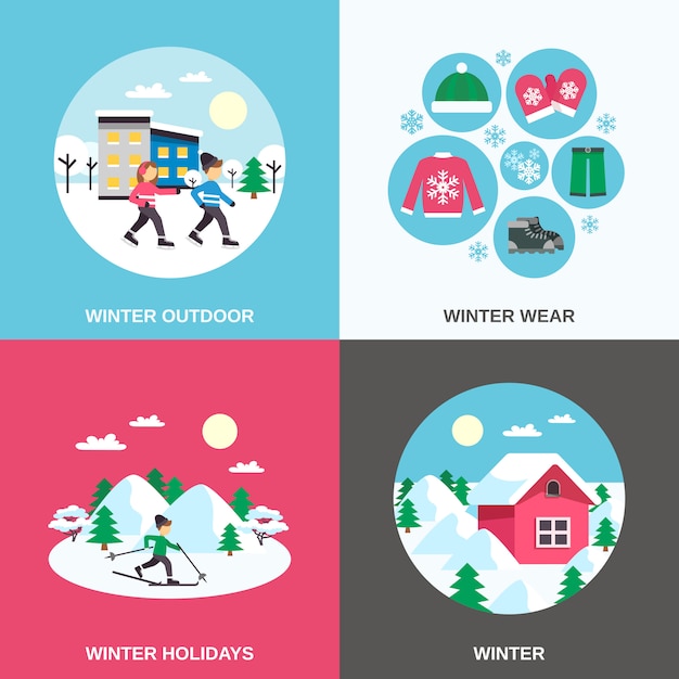 Free Vector winter flat icons square banner