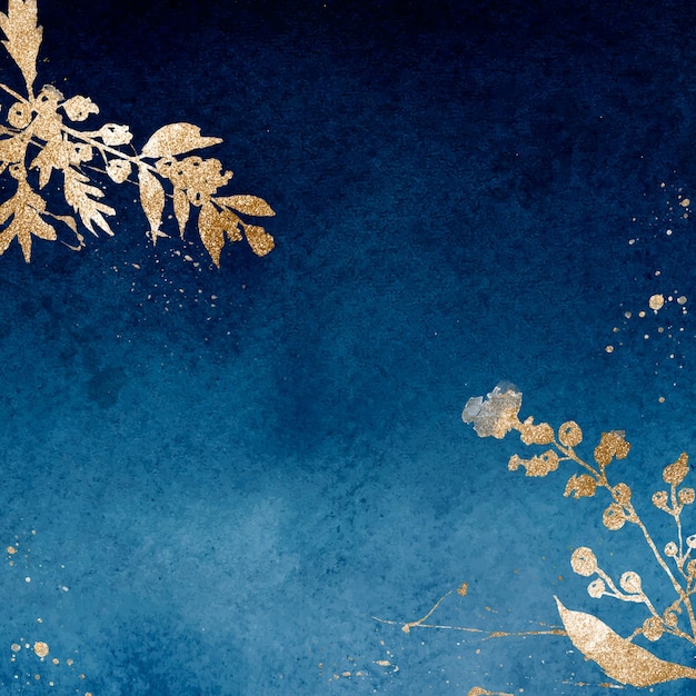 Free vector winter floral border background vector in blue with leaf watercolor illustration