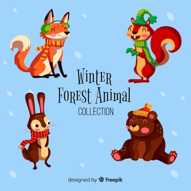 Winter forest animal collection 