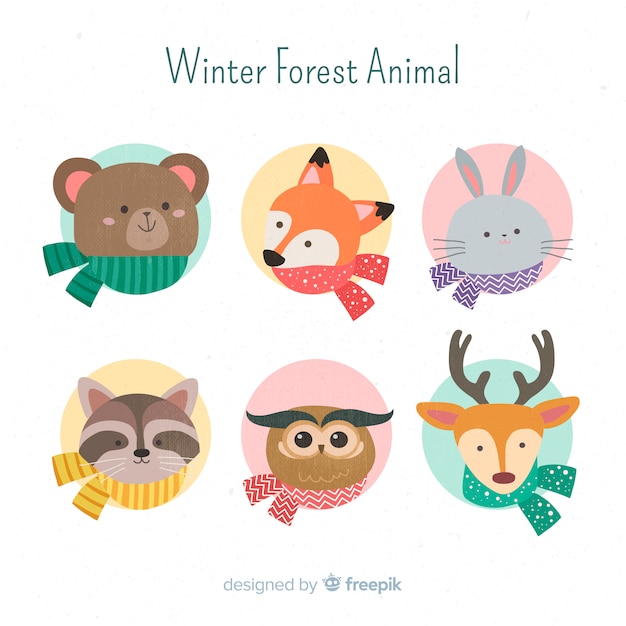 Free Vector winter forest animal collection 