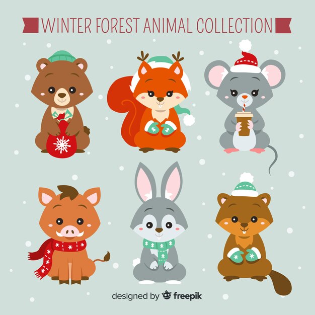 Winter forest animal collection