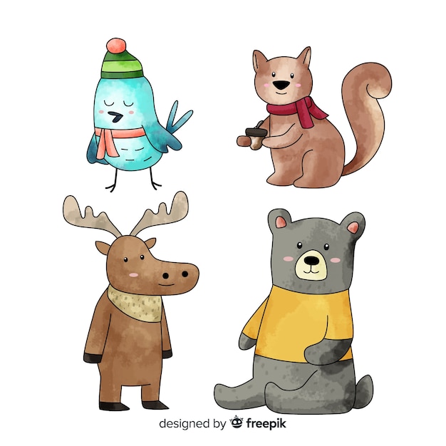 Free Vector winter forest animal collection