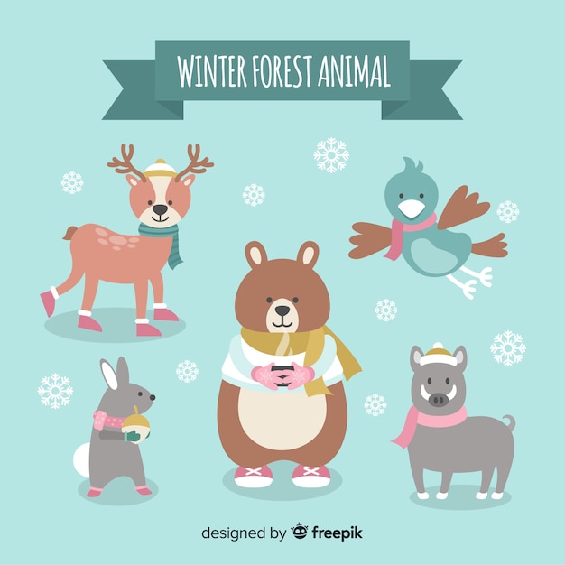 Winter forest animal collection