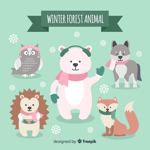 Winter forest animal collection