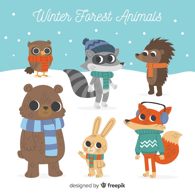 Free Vector winter forest animal collection