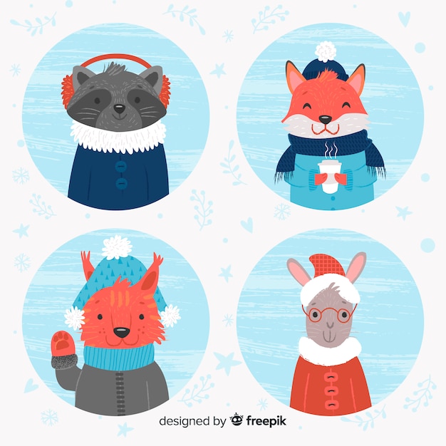 Free Vector winter forest animal collection