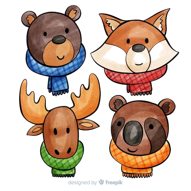 Winter forest animals collection