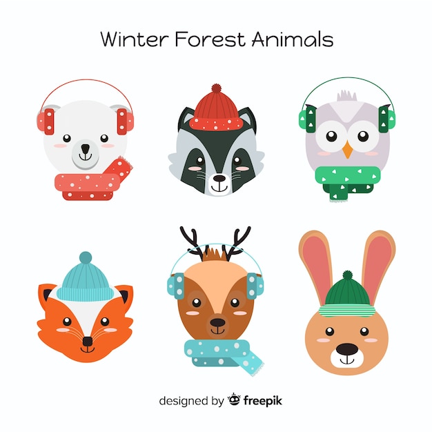 Winter forest animals collection