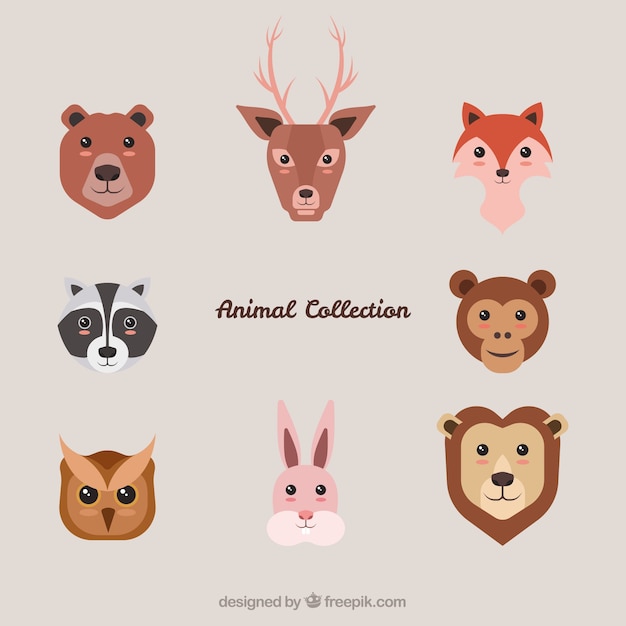 Free vector winter forest animals pack of eight