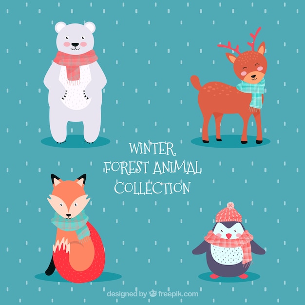 Free Vector winter forest animals pack of four