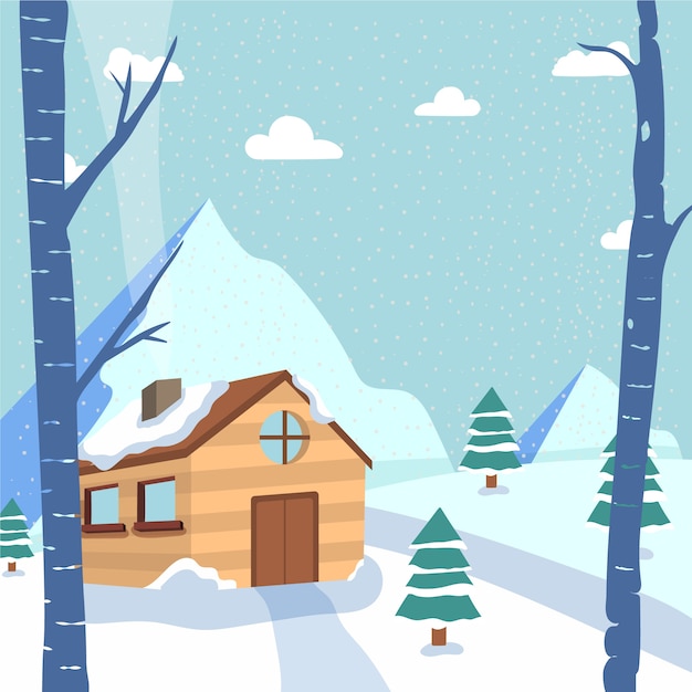 Free Vector winter hand drawn landscape