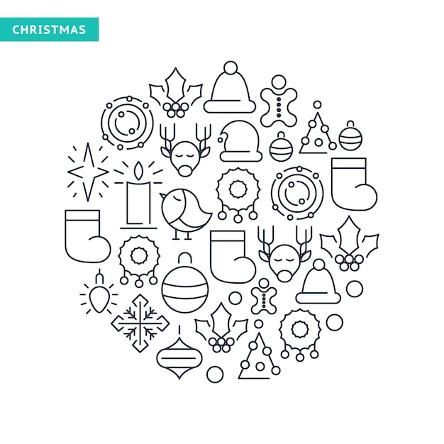 Free vector winter holidays lined icons collection with christmas elements