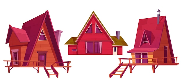 Free Vector winter houses wooden chalet for mountain village