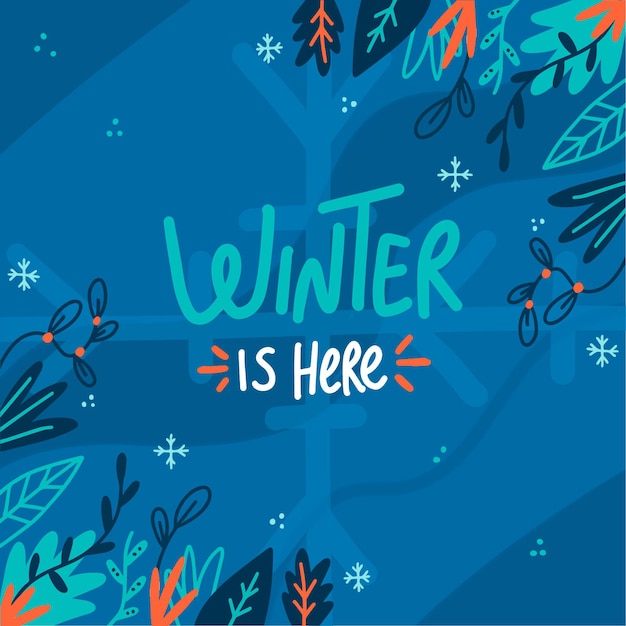 Free Vector winter is here message on illustrated background