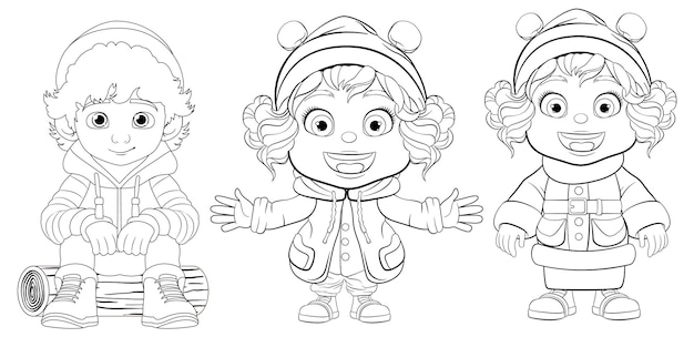 Free Vector winter joy children in seasonal outfits