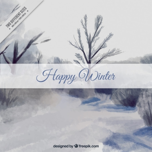 Winter landscape background in watercolor effect