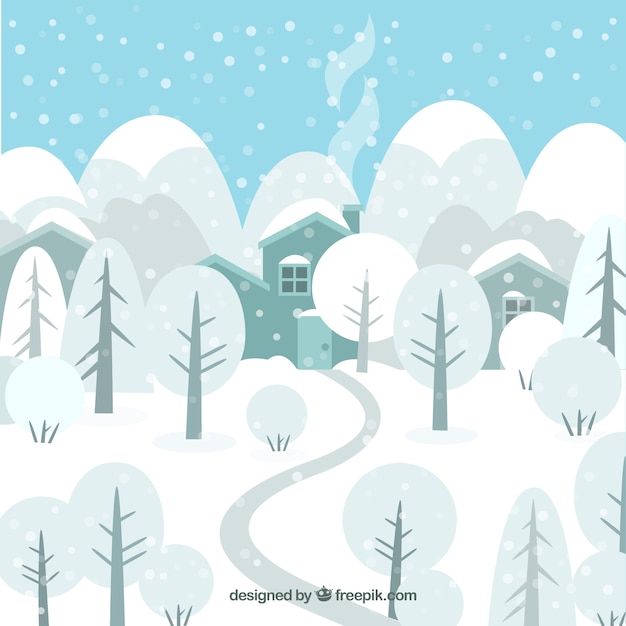 Free Vector winter landscape background with mountains and trees