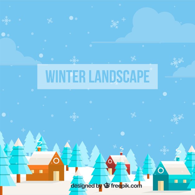 Winter landscape background with pretty houses and trees