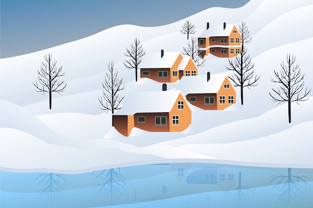 Free Vector winter landscape concept in hand drawn