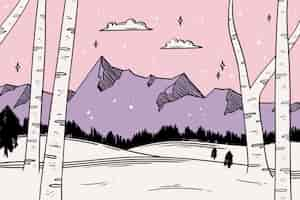 Free vector winter landscape concept in hand drawn