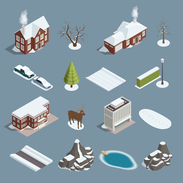 Winter Landscape Constructor Isometric Set 