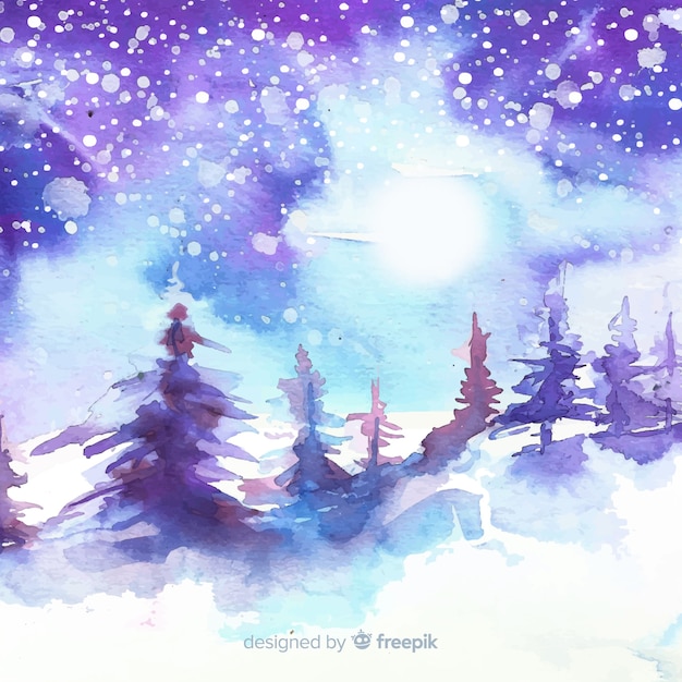 Free Vector winter landscape watercolor background