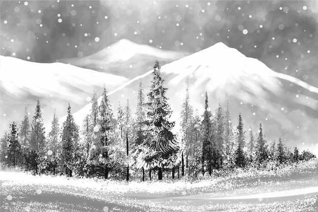 Free Vector winter landscape with falling christmas snow and tree holiday card background