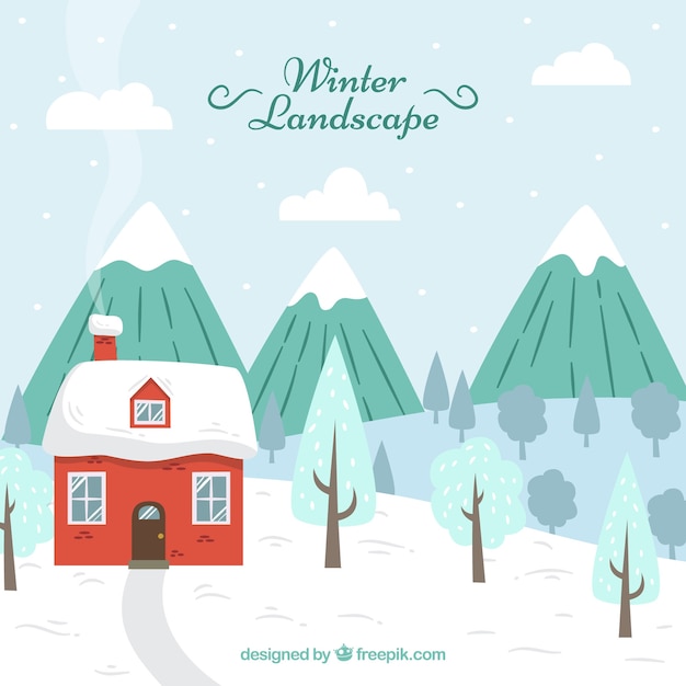 Winter landscape with house