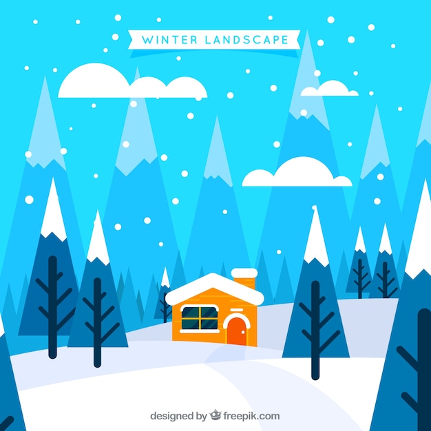 Free Vector winter landscape with yellow house