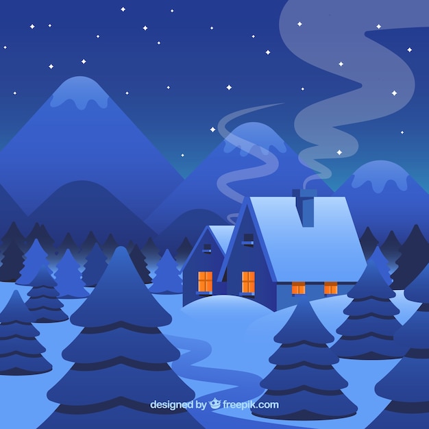 Free Vector winter night background with houses