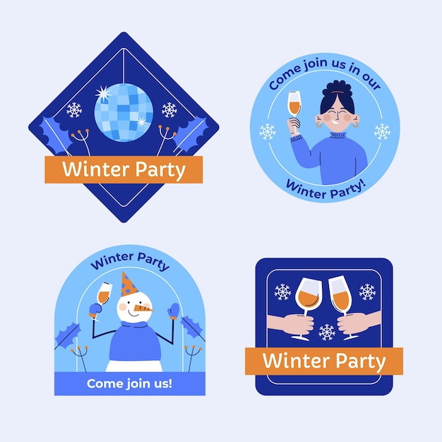 Winter party labels collection