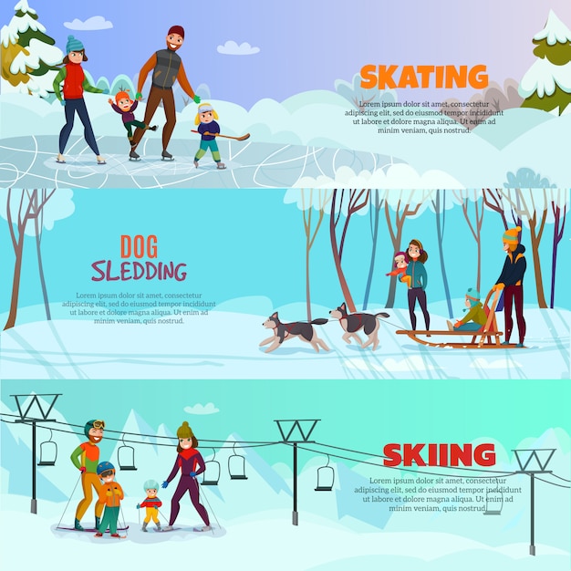 Free Vector winter recreation  banner set set